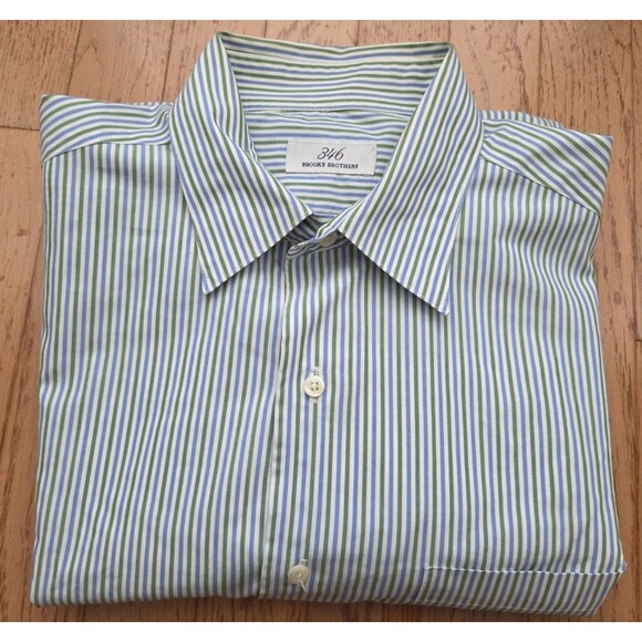 Brooks Brothers Button Down Dress Shirt 16 34/35 Blue Green White Striped - Picture 6 of 6